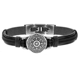 Czarny skórzany pasek męska bransoletka antyczna z różą