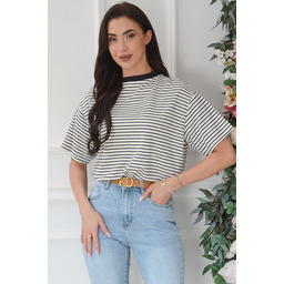 Bluzka T-shirt w granatowe paski ecru Bemew