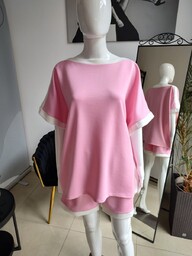 Masełkowy letni komplet dresowy oversize - różowy One