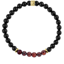 Bransoleta męska z koniakowym bursztynem i czarnym turmalinem