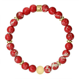 Męska bransoletka czerwony jaspis z pozłacanym charmsem pastylką