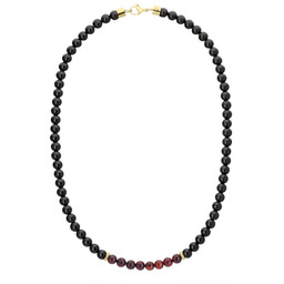 Naszyjnik męski z koniakowym bursztynem i czarnym turmalinem