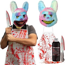 Straszny Kostium Królik na Halloween Maska Nóż Sztuczna