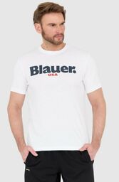 BLAUER Biały męski t-shirt z dużym logo, Wybierz