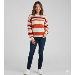 BLONDA SWETER DAMSKI W PASKI OVERSIZE W GAŁĘZIANYM