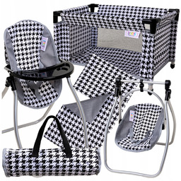 Zestaw dla lalek Łóżeczko pościel Krzesełko do karmienia