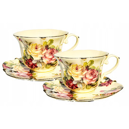 Filiżanka Spodek Porcelana Kwiaty Róże Zestaw 2szt Creamy
