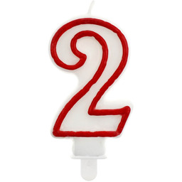 Świeczka cyferka z czerwoną obwódką dwójka - "2"