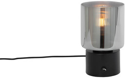 Lampa stołowa art deco czarna z przydymionym szkłem