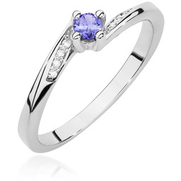 Złoty pierścionek Tanzanit 0,15ct białe złoto pr. 585