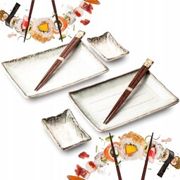 Zestaw Ceramiki Do Sushi Tsuno Kremowo-Szary Dla 2