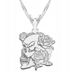 Naszyjnik Srebrny Czaszka Róże Kwiat Róża Kwiatuszek Kwiatek