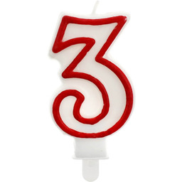 Świeczka cyferka z czerwoną obwódką trójka - 3