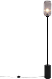 Lampa stojąca art deco czarna z dymionym szkłem