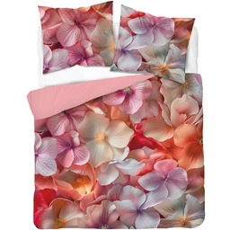 Pościel satynowa z mikrowłókna różowa w kolorowe kwiaty