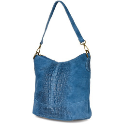 Torebka skórzana zamszowa CROCO listonoszka 2 paski jeansowa