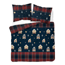 Detexpol Pościel bawełniana świąteczna 160x200 granatowa w domki