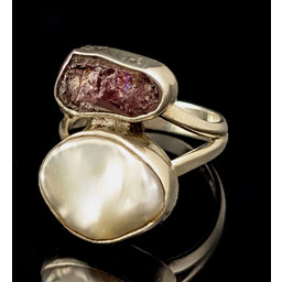 Pakamera Pierścionek turmalin z perłą