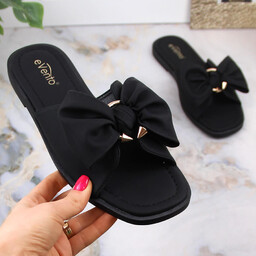 Klapki damskie płaskie z kokardą czarne eVento 5479