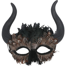 Smiffys Pierzasta wenecka maska rogata na elastycznej, maseczce