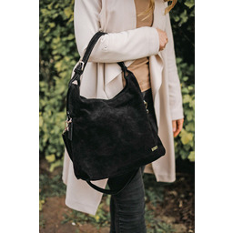 Torebka skórzana damska worek SHE S18 czarna