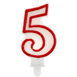 Świeczka cyferka z czerwoną obwódką piątka - "5"