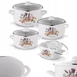 Zestaw Garnki Emaliowane 4x Pokrywka Tadar Herbal 8