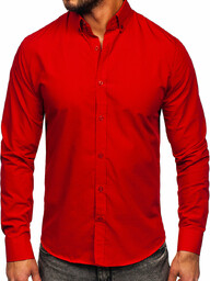 Czerwona koszula męska elegancka z długim rękawem Bolf