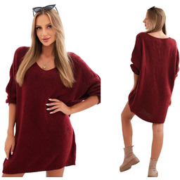 Bordowy sweter damski oversize Plus Size z dekoltem