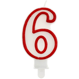 Świeczka cyferka z czerwoną obwódką szóstka - "6"