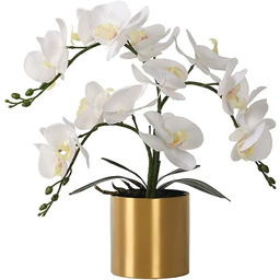 LESING Sztuczny kwiat orchidei z wazonem, biała orchidea,
