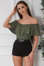 Bluzka hiszpanka z falbaną khaki Demmi