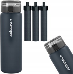 Szklana butelka filtrująca Wessper ActiveMax 0,68l grafitowa 3x