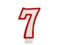 Świeczka cyferka z czerwoną obwódką siódemka - "7"