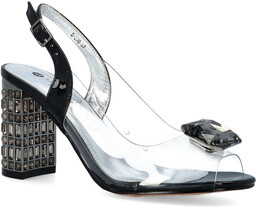 Transparentne sandały na zdobnym obcasie - SCAVIOLA S-230