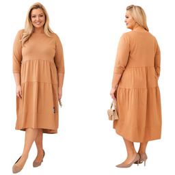 Camelowa sukienka damska bawełniana Plus Size rozkloszowana