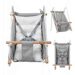 Huśtawka leżaczek dla dzieci Tulano szara drewniana kubełkowa