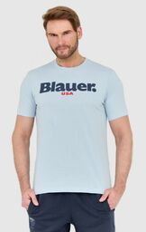 BLAUER Błękitny męski t-shirt z dużym logo, Wybierz