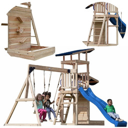 Axi Drewniany Duży Plac Zabaw Huśtawki Zjeżdżalnia Wieża