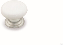 Gałka meblowa SP65 Porcelanowa Biała ze Srebrnym