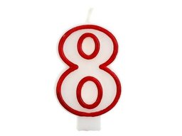 Świeczka cyferka z czerwoną obwódką ósemka - "8"