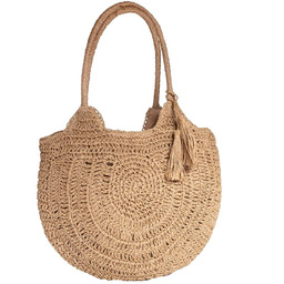 Duża okrągła torba plażowa słomkowa cała pleciona