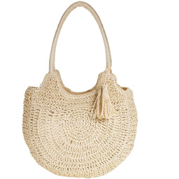 Duża okrągła torba plażowa słomkowa cała pleciona