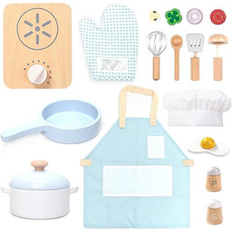 UMU drewniany zestaw kuchenny dla dzieci z naczyniami,