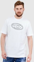 DIESEL Biały t-shirt męski z wytłaczanym logo, Wybierz