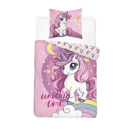 Detexpol Pościel bawełniana młodzieżowa 140x200 różowa z jednorożcem