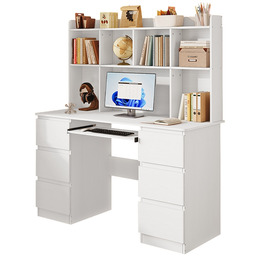 Biurko Nowoczesne Z Nadstawką Białe 6 Szuflad Półki