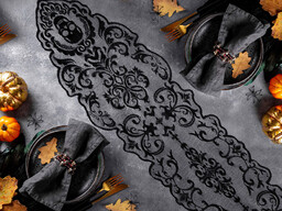 Bieżnik halloweenowy Czaszki czarny - 35 x 180