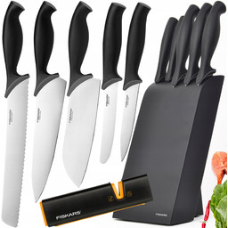 Fiskars Zestaw 5 Noży W Drewnianym Czarnym Bloku