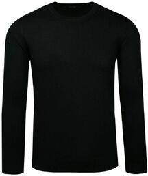 Sweter Czarny Męski Cienki, Delikatny, z Okrągłym Dekoltem,